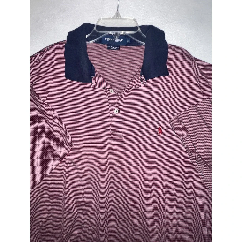 Polo Golf Ralph Lauren Mens XL Pima Cotton Striped Polo Shirt Burgundy Navy